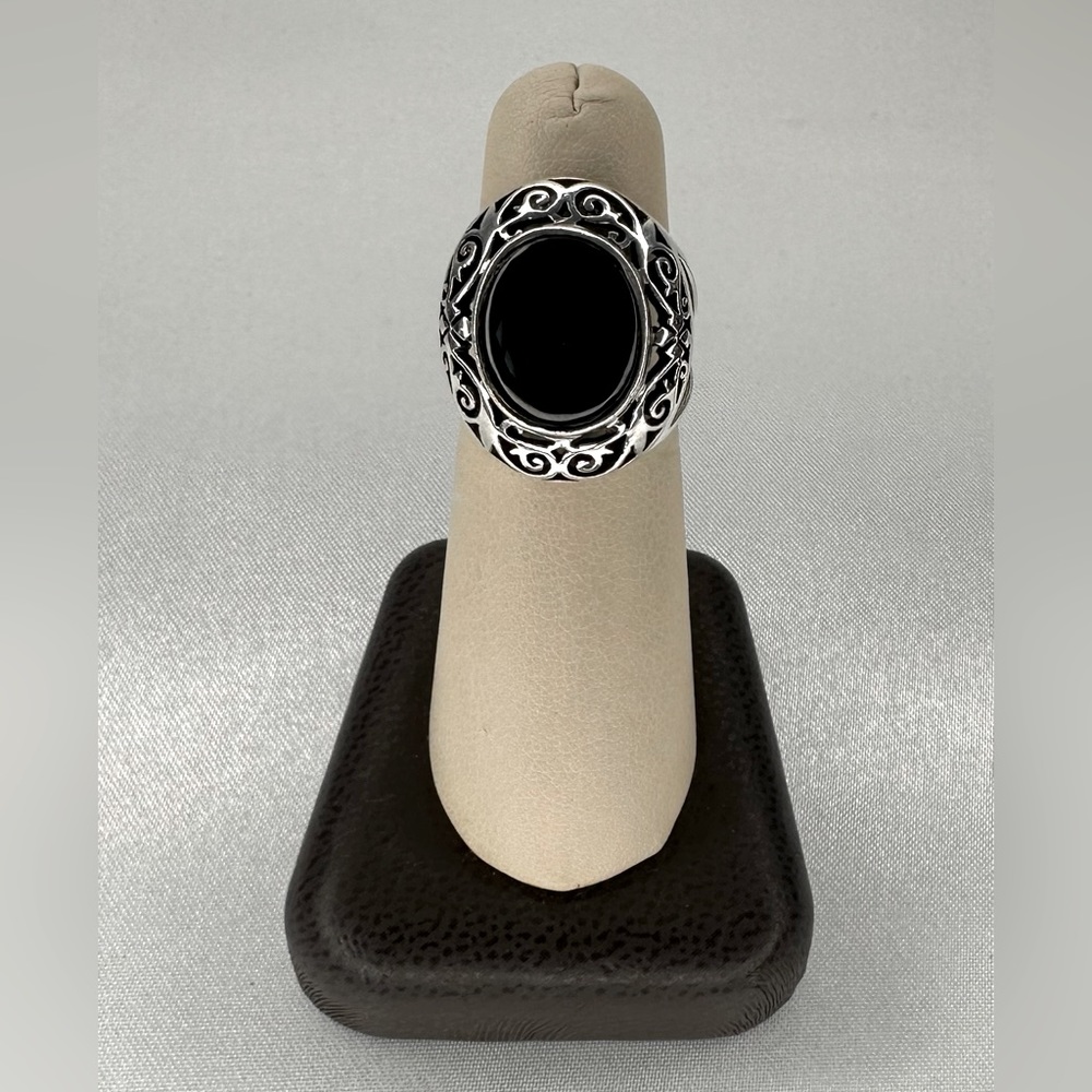 Vintage Onyx & Sterling Silver 925 Oval Cut Ring, Size 6.75